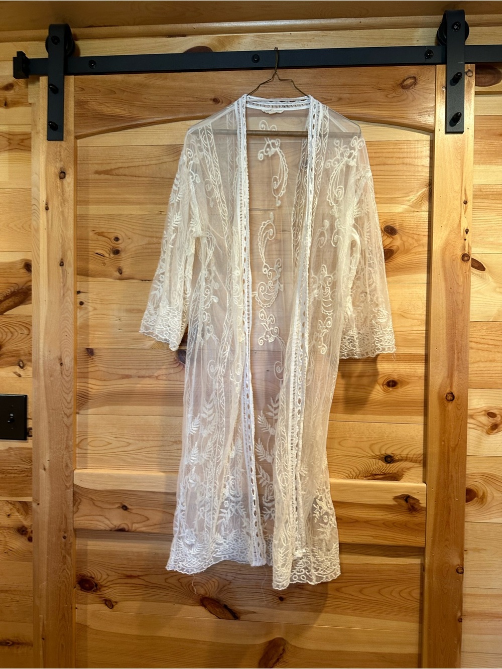 Sheer Embroidered Lace Kimono in Ivory - Women's Lightweight Cover-Up